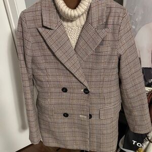 Classic Plaid Double-Breasted Blazer